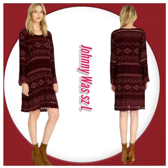 Johnny Was Women Boho Eyelet Embroidered Long sleeves Shift Slip Mini Dress - Picture 2 of 13